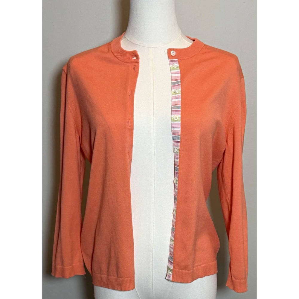 J.CREW Orange Cotton Blend Knit Crew Neck Button Front Cardigan Sweater M